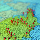 A map of the US with pins